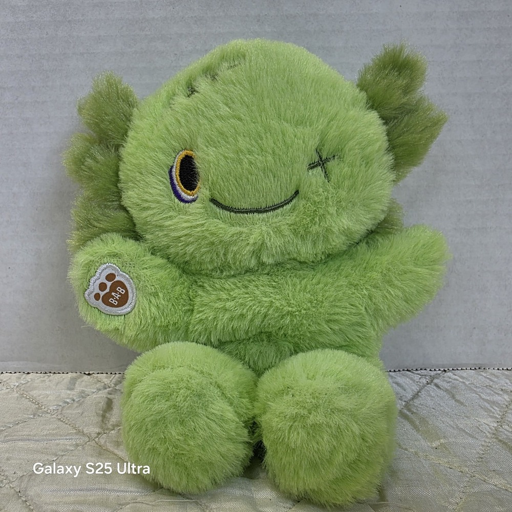 Rare BAB Build a Bear Mini Beans Zombie Axolotl Green One Eyed Plush